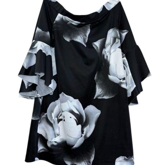 VENUS Black and White Floral Off-Shoulder Dress - Picture 5 of 13